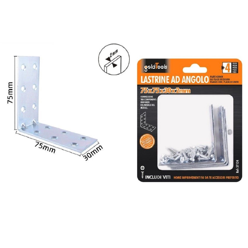 Trade Shop - Set 4 Pz Lastrine Lastrina Ad Angolo Angolare 75x75x30x2mm Con Viti Mobili 57124 -