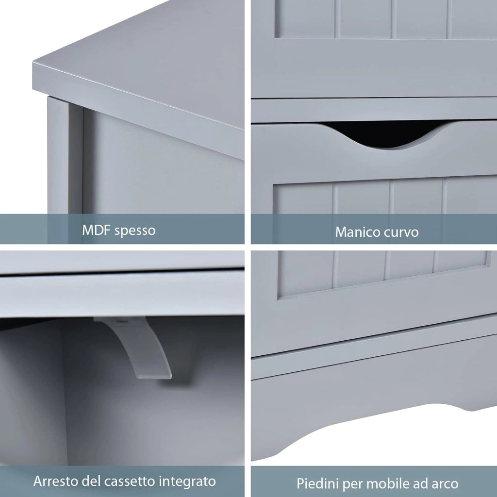 Cassettiera di Legno con Vari Cassetti, Cassettiera Verticale da Terra, Comò Moderno e Resistente, Mobiletto Autoportante per Salone Camera da Letto Bagno Ufficio (4 Cassetti, grigio)