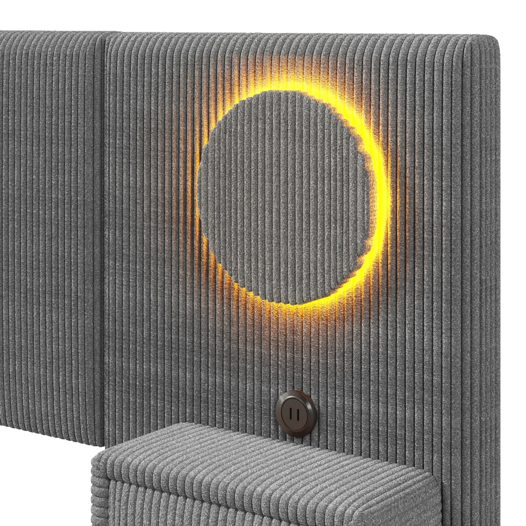 Letto Matrimoniale 180x200 cm; USB; LED; Cassetti e Tavolini in Velluto Grigio