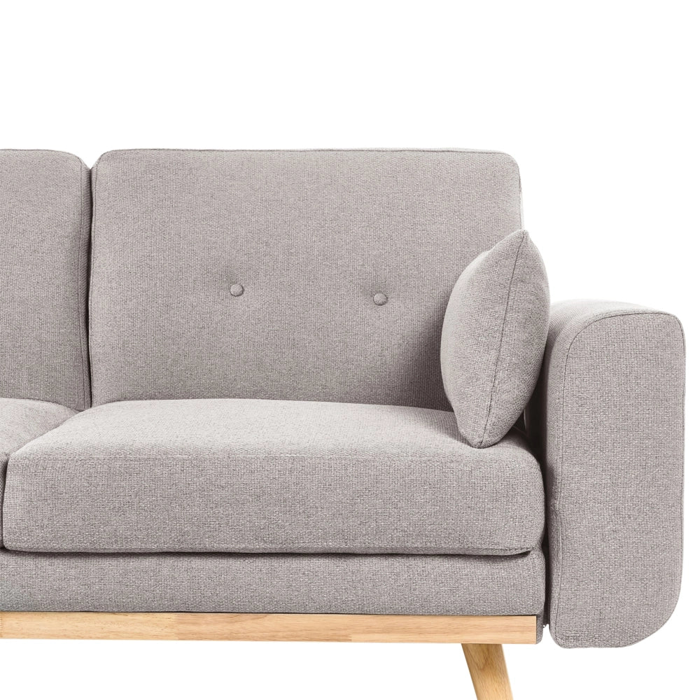 Divano Angolare ad Angolo Destro Grigio in Tessuto Imbottito a L con Seduta Trapuntata Cuscini Decorativi e Funzione Letto