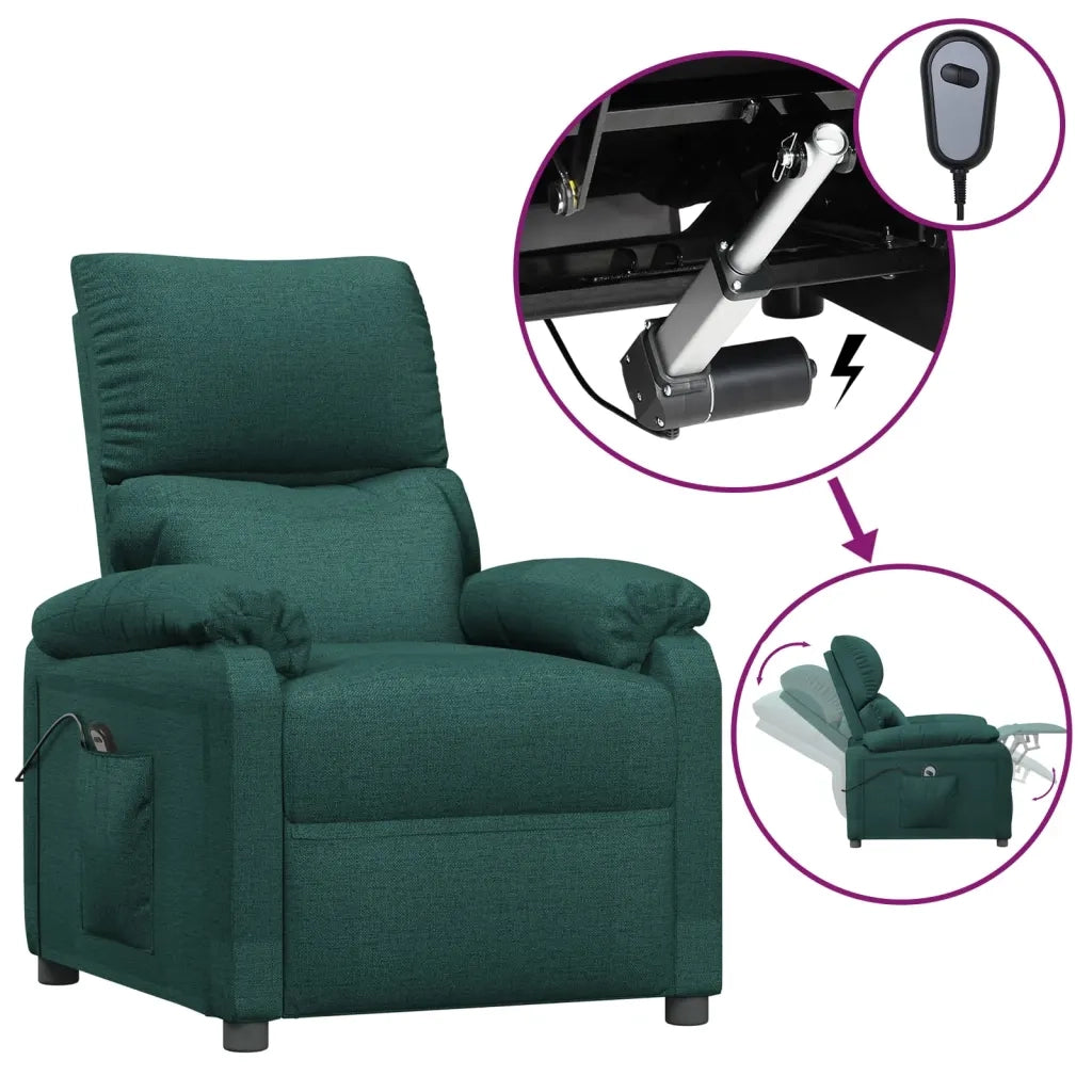 Poltrona Elettrica Reclinabile Verde Scuro in Tessuto 3098430