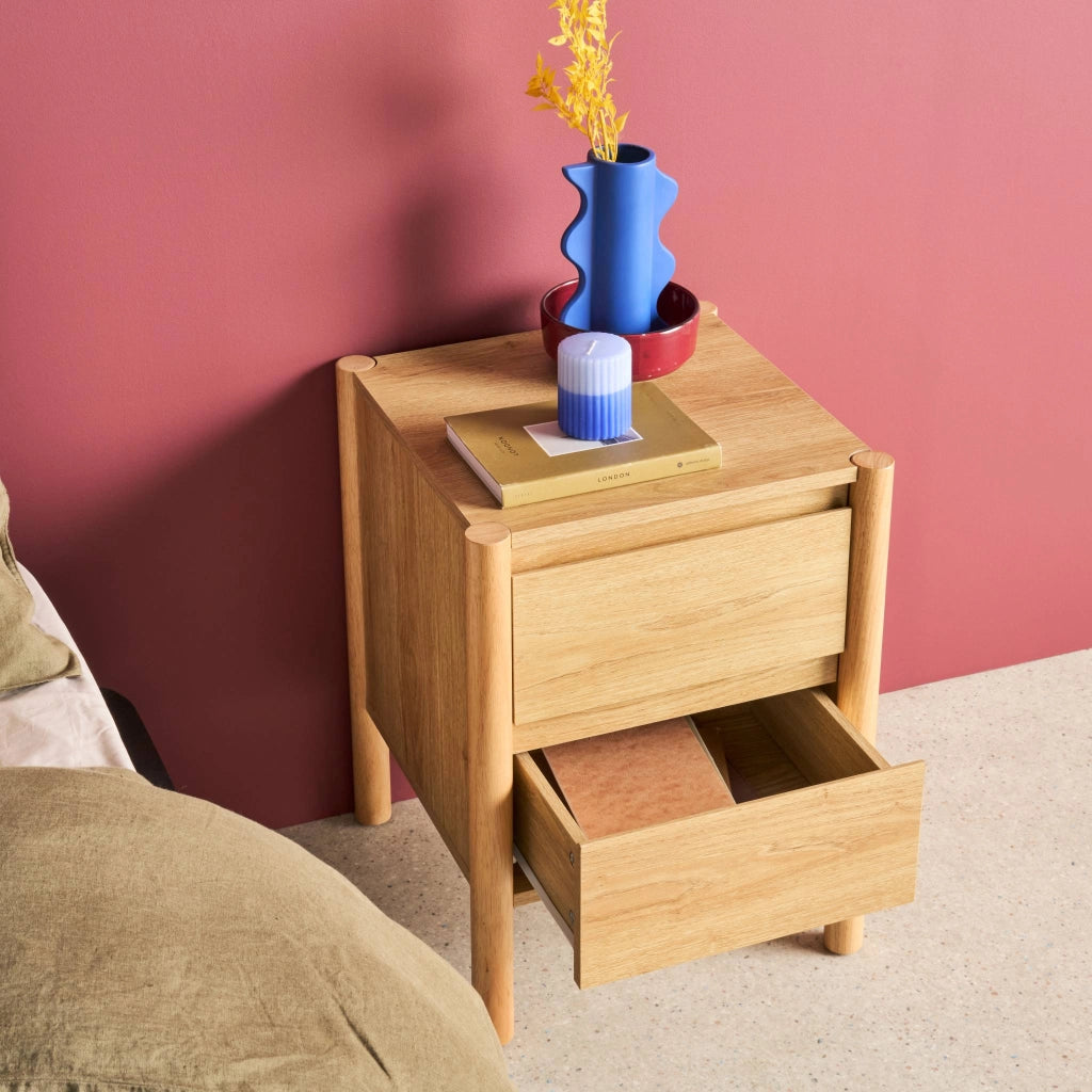 Set 2 comodini decoro legno 2 cassetti , marrone naturale
