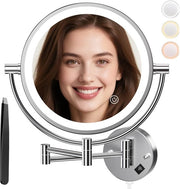 Specchio cosmetico con illuminazione LED, 1x/20x ingrandimento, specchio da trucco regolabile con pulsante a tocco, 3 colori regolabili, specchio da barba per parete, adatto per bagno, spa e hotel