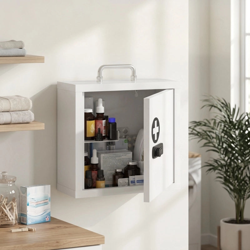 Armadietto Portamedicinali 30x14x30 cm in Acciaio Inox Bianco con Serratura a Combinazione
