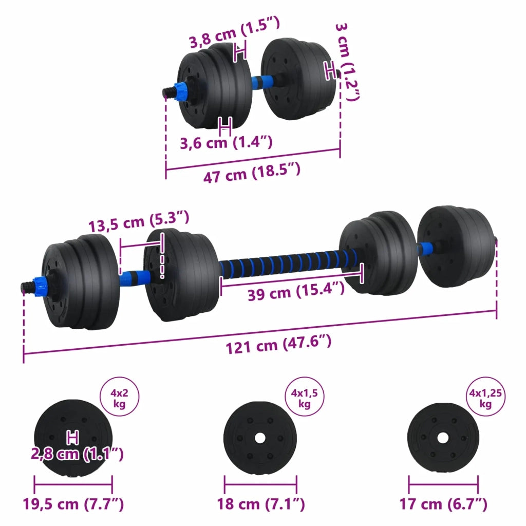 Set Manubri e Bilanciere 2-in-1 20 kg Nero e Blu CFW1832703