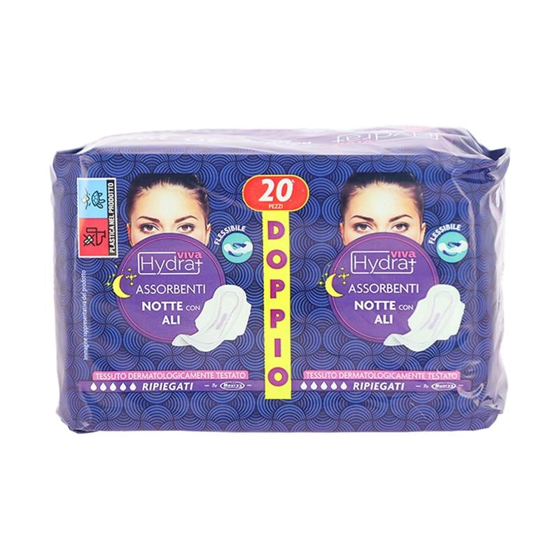 HYDRA VIVA+ ASSORBENTI NOTTE CON ALI PER FLUSSI INTENSI - 20 PEZZI