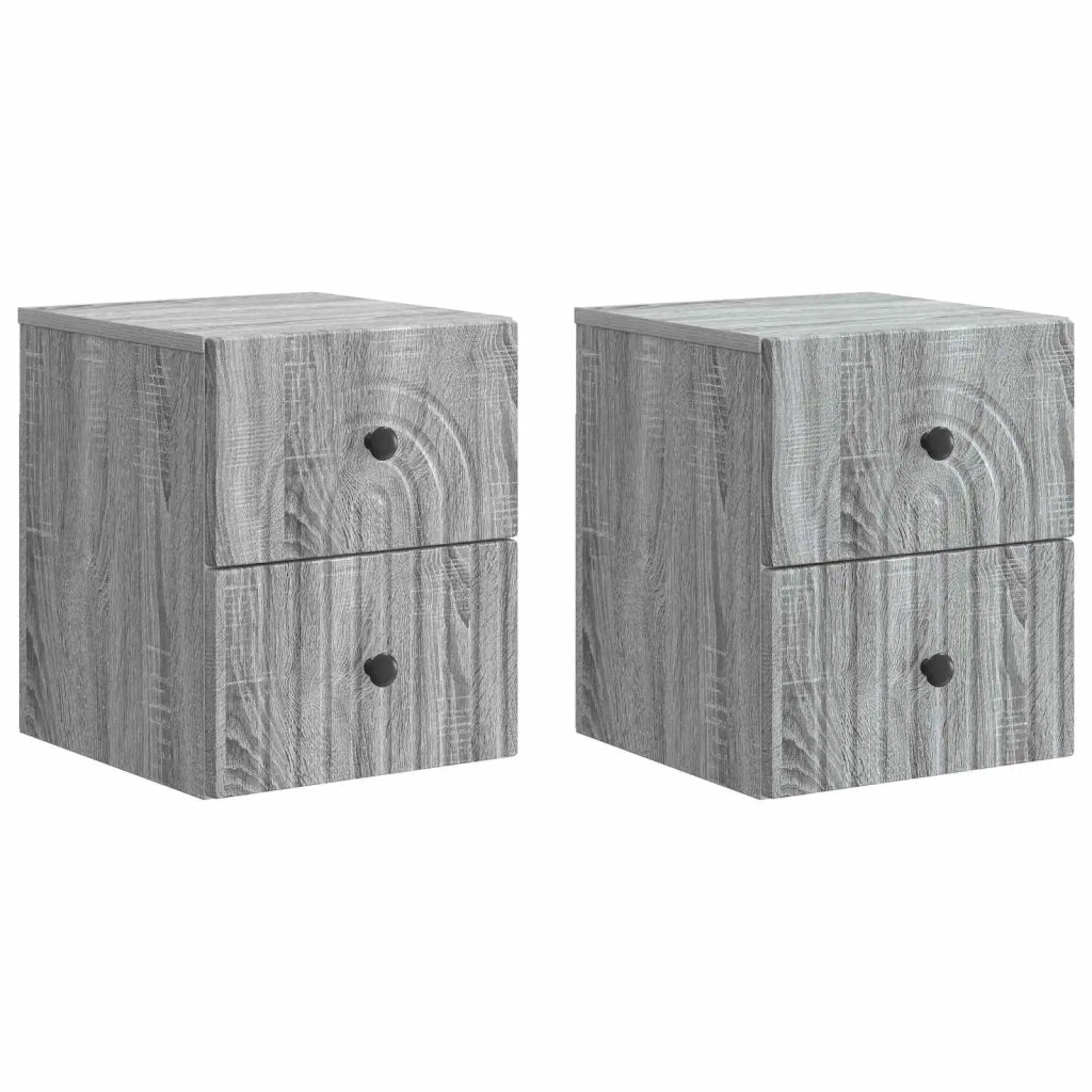 Set di 2 Comodini | Armadio da Notte | Mobiletto da notte a muro Grigio Sonoma 33 x 34,5 x 40 cm