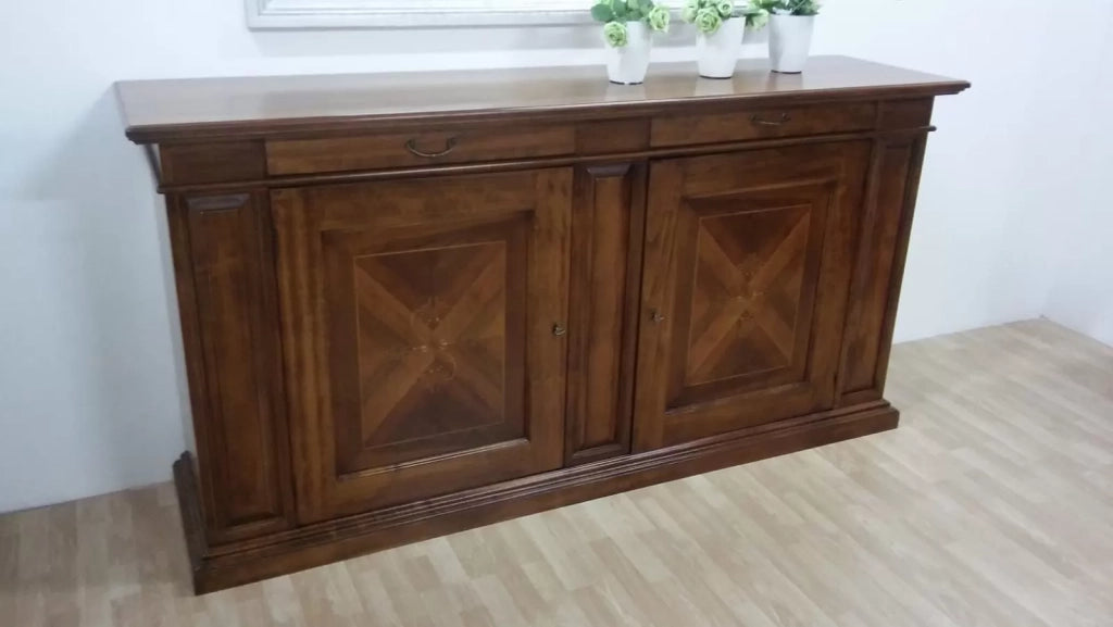 Madia credenza arte povera in legno 2 ante tinta noce l.213 p.55 h.110 (6123) - Mobili 2G