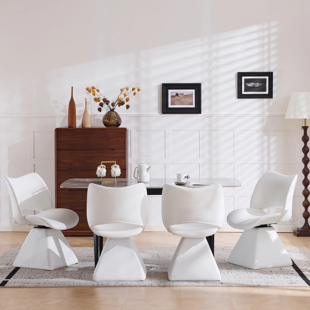 Sedia da pranzo girevole con schienale alto design ergonomico e seduta imbottita in similpelle bianco
