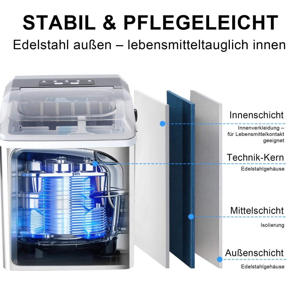 ZMH Macchina per il ghiaccio 1,3L 125W produce 6 cubetti di ghiaccio in 9 minuti 14 kg/24 ore per cucina e bar