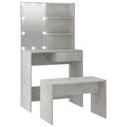 Set Tavolo da Toeletta | Tavolo da Trucco Grigio Cemento con LED Legno Multistrato