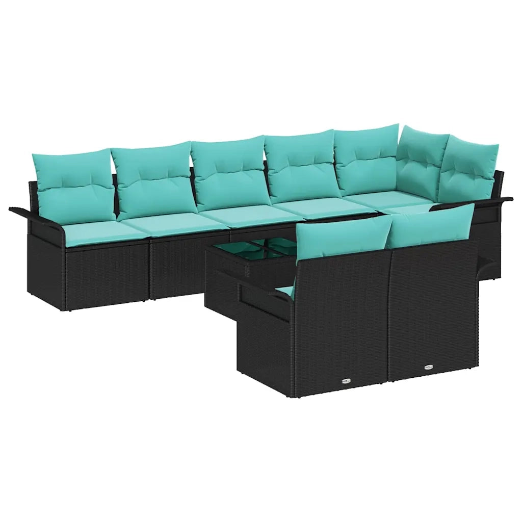 Set Divano da Giardino con archiviazione 9 pcs Nero polyrattan