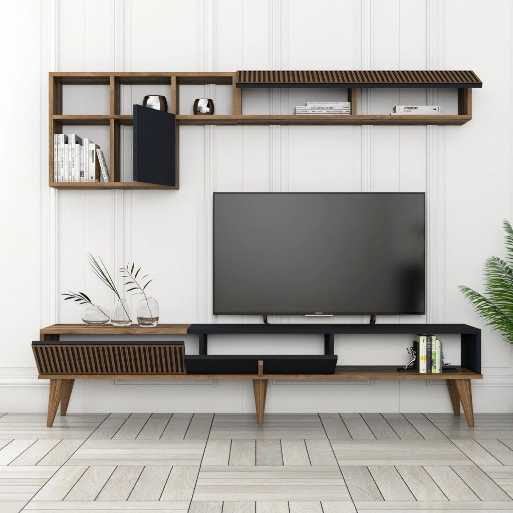 Porta TV in legno "Milan" - 180 x 35 x 40 cm - Noce, Antracite