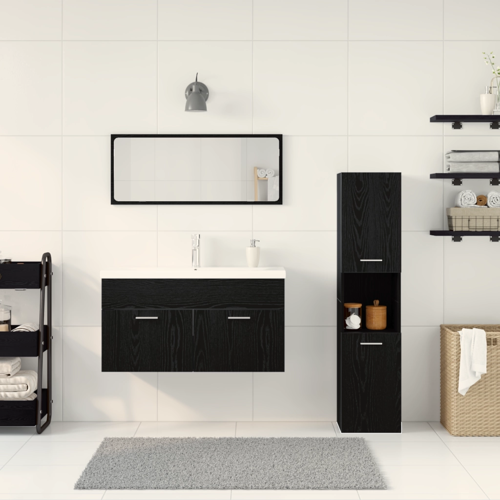 Set di mobili per bagno in 4 pezzi in legno ingegnerizzato effetto rovere nero
