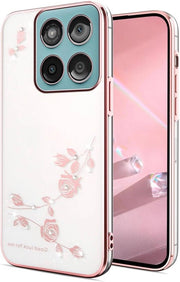 Custodia ultra-sottile trasparente in silicone shock-resistente per Motorola Moto G56, anti-blocco, fiori di diamante, rosa