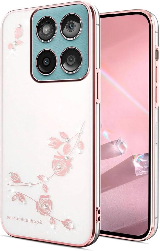 Custodia ultra-sottile trasparente in silicone shock-resistente per Motorola Moto G56, anti-blocco, fiori di diamante, rosa
