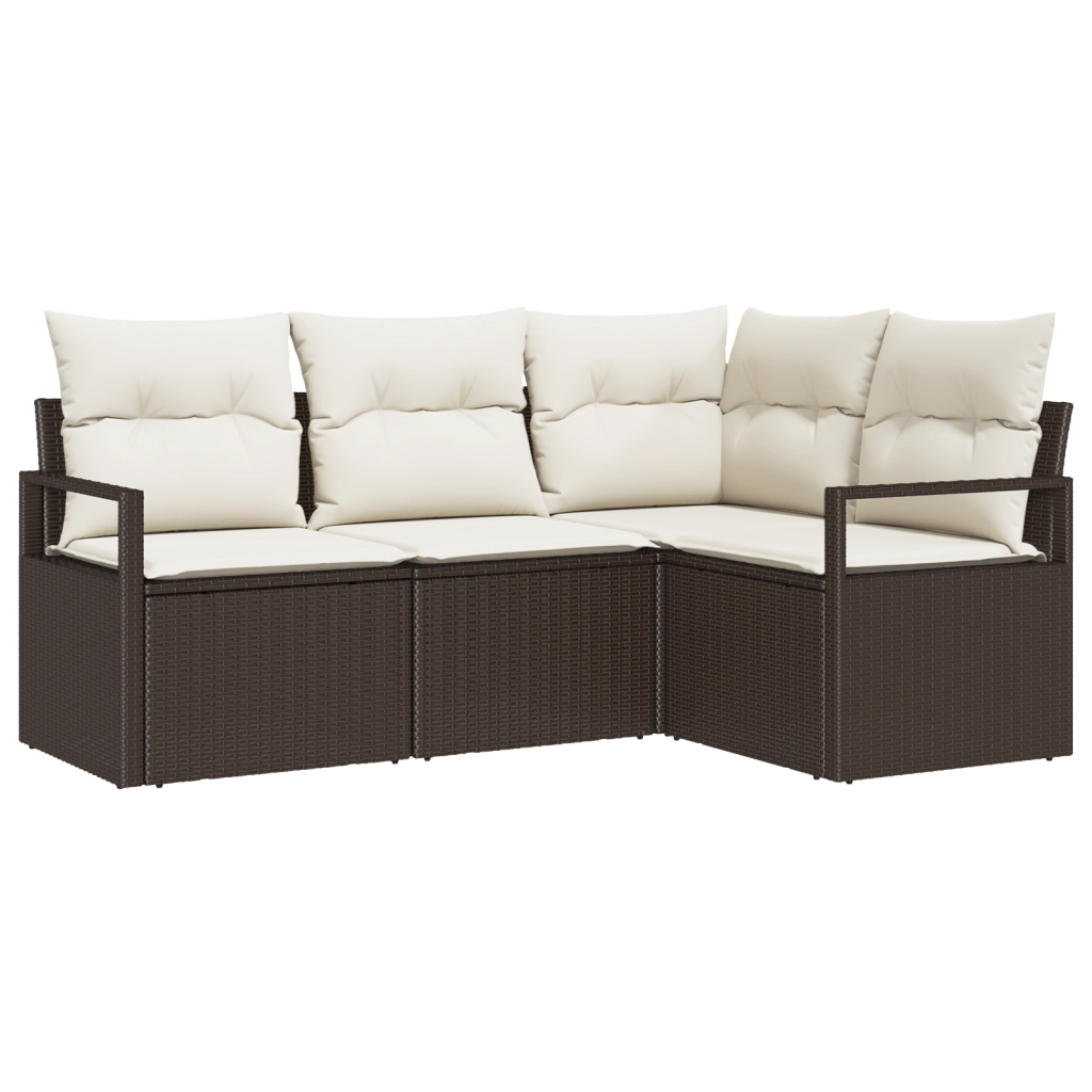 Set Divano da Giardino 4 Pezzi con Cuscini Marrone Rattan Poliestere