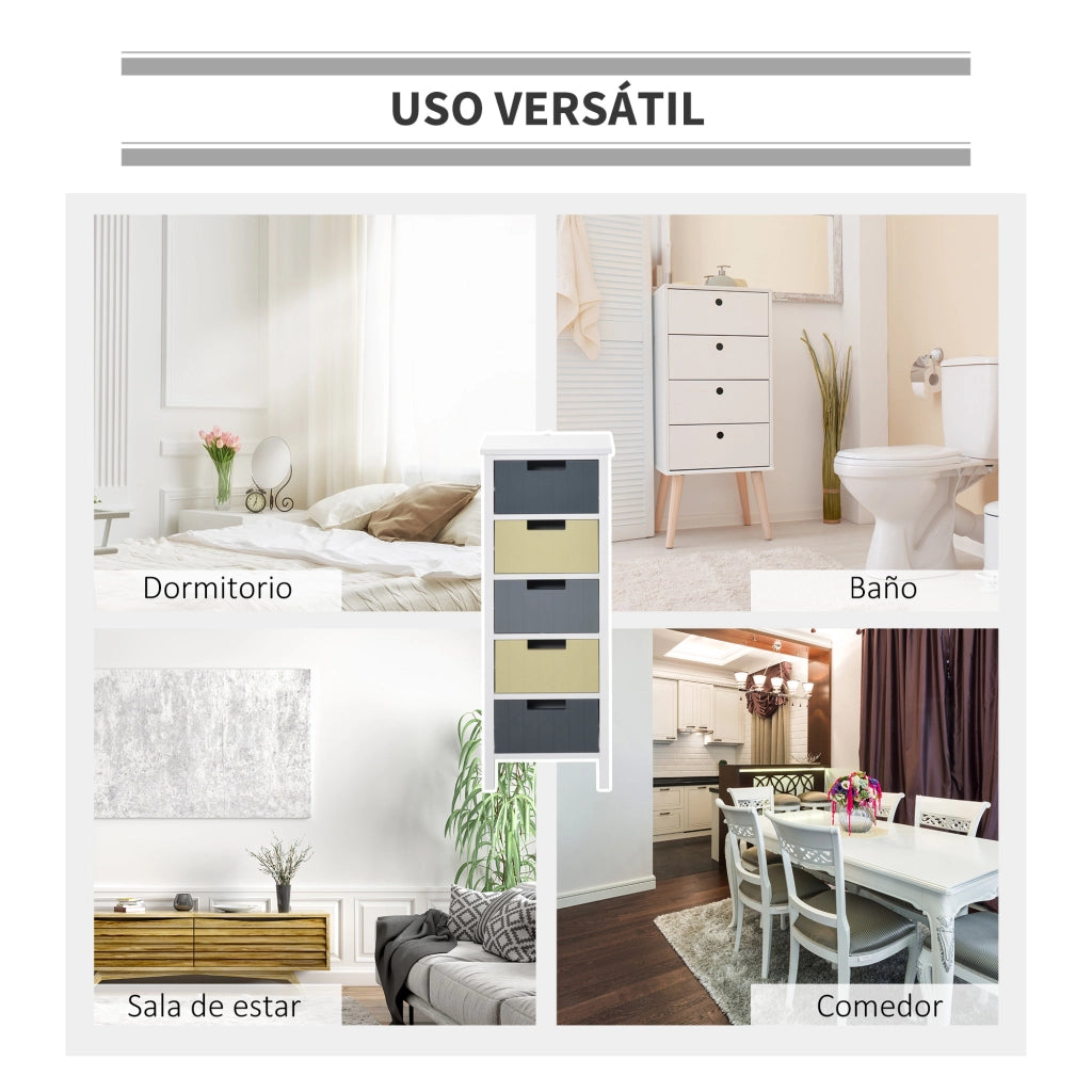 Cassettiera 5 Cassetti in Legno con Gambe ¨C Zephmum ¨C 35x28x90.5 cm Multicolore