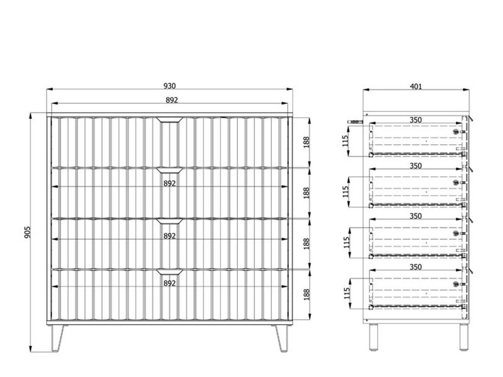 Maggiora, Cassettiera 4 Cassetti, 93x40x90.5h cm Bianco