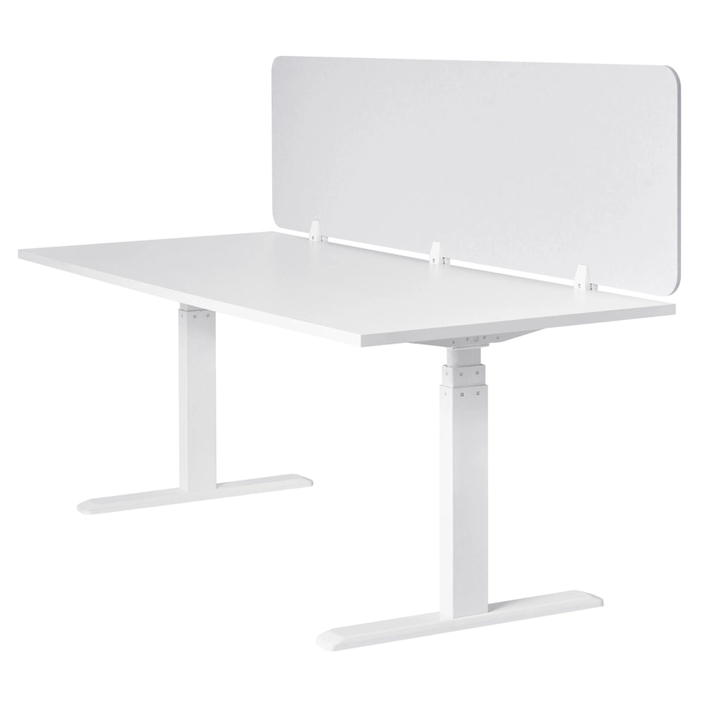 Divisorio da scrivania in PET con rivestimento in tessuto 180 x 50 cm bianco sporco Schermo acustico Morsetti di montaggio modulari Casa Ufficio