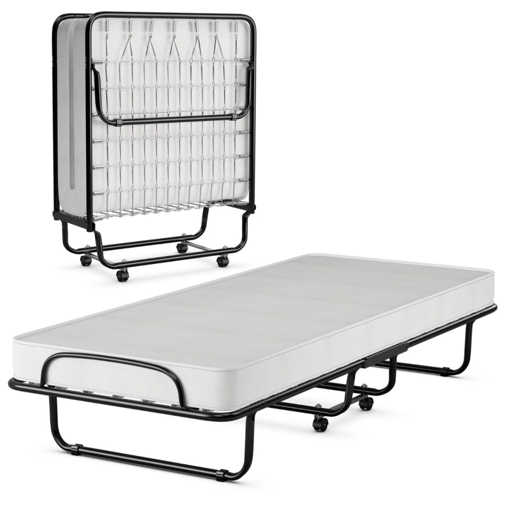 Letto pieghevole a scomparsa con materasso in Memory Foam struttura a U 4 ruote universali-Letto portatile