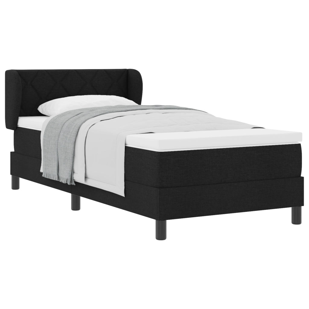 Letto Box Spring con Materasso Nero 90x190 cm Tessuto
