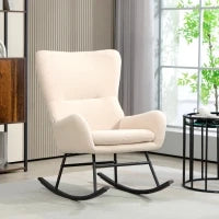 Poltrona a Dondolo, Poltrona a Dondolo con Sedile Spesso 10 cm, Piedi Curvi in Acciaio, Beige e Nero