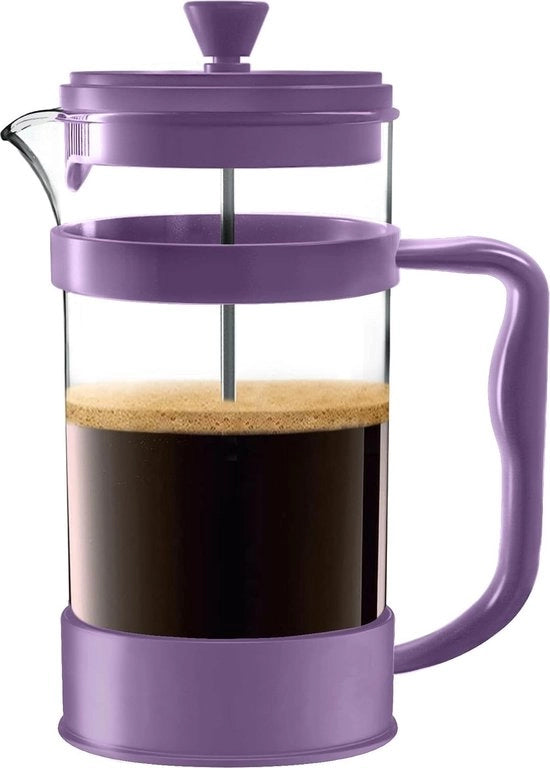 Caffettiera a Stomaco con Tre Filtri, Becher in Borosilicato Resistente al Calore con Manico in Acciaio - 1000ml / 1 Litro / 34 Oz - Rosso