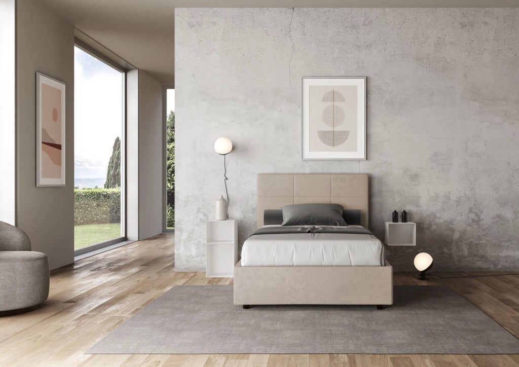 Letto 1 Piazza e Mezzo 120x210 cm con Rete e Contenitore Mika Sabbia