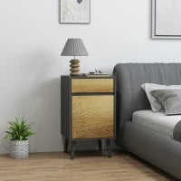 Comodino con Cassetto e Armadietto Moderno Senza Maniglie, 40x39x69 cm, Grigio Scuro e Legno