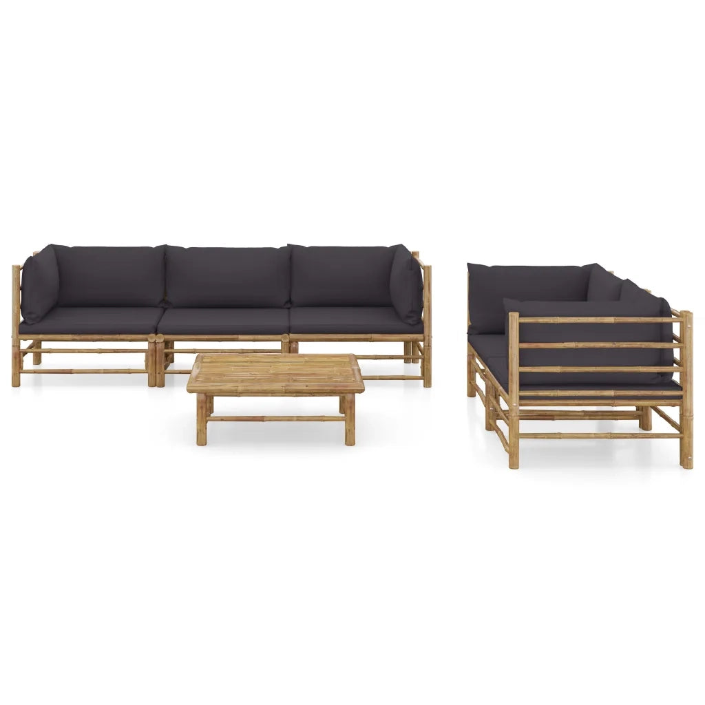 Set Divani da Giardino 6 pz con Cuscini Grigio Scuro in BambÃ¹ cod mxl 44021