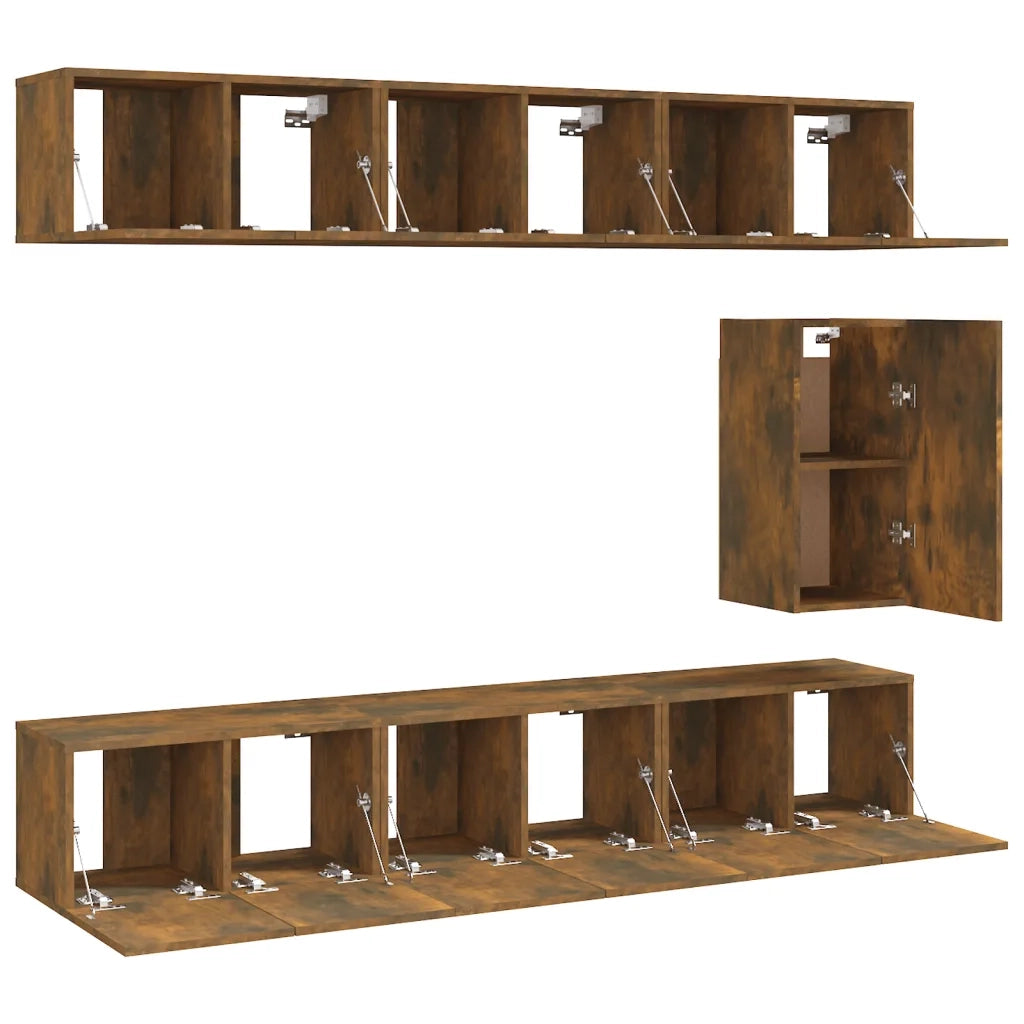 Set di Mobili Porta TV 7 pz Rovere Fumo in Legno Multistrato 3120311