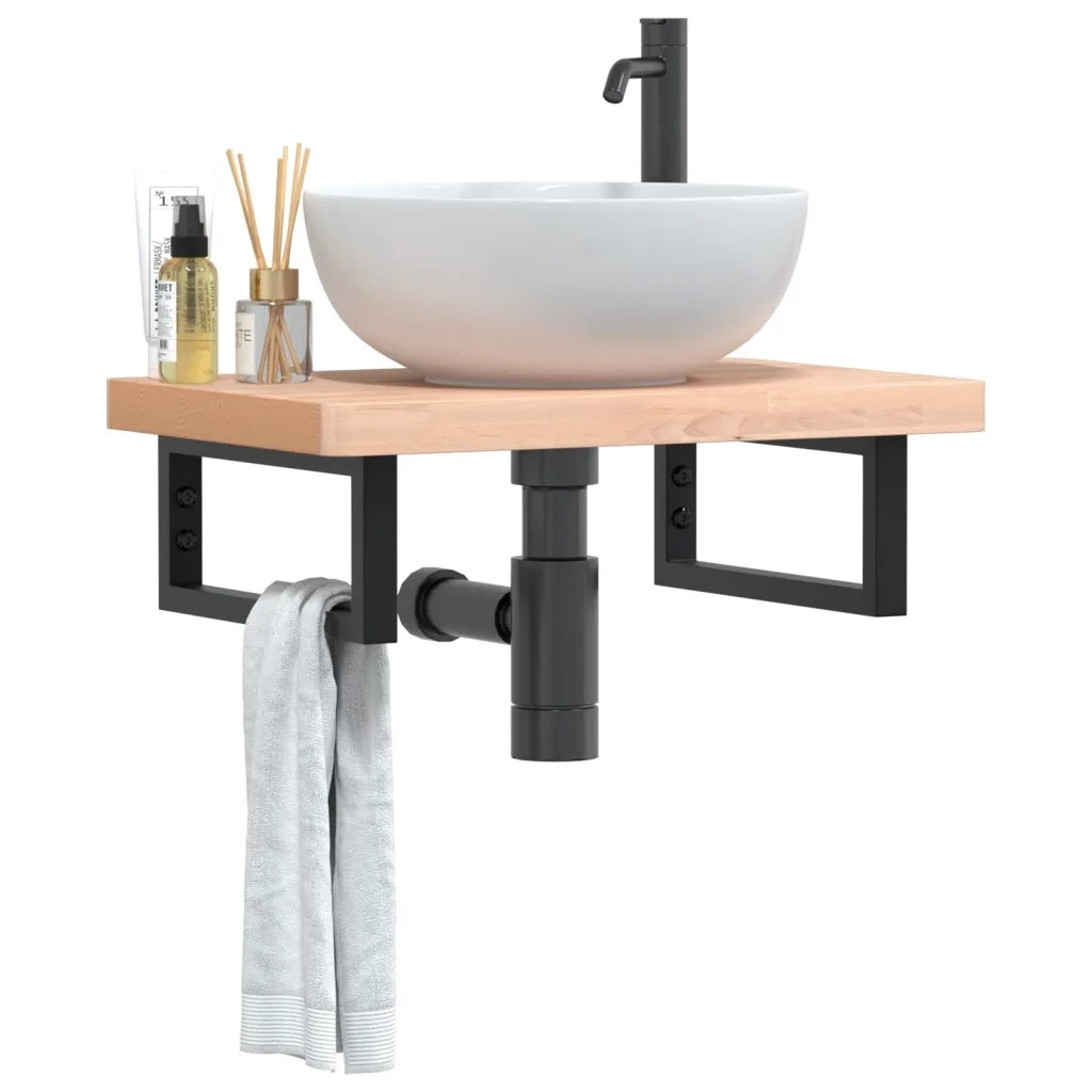 Ripiano a Parete per Lavabo-Mensole a Muro in Acciaio e Massello di Faggio 506967