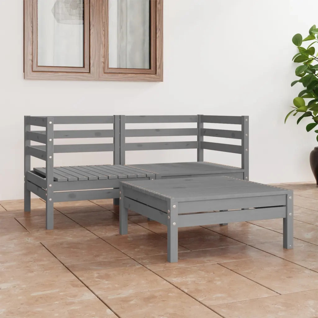 Set Divani da Giardino 3 pz | Set Salotto da Giardino Grigio in Legno Massello di Pino
