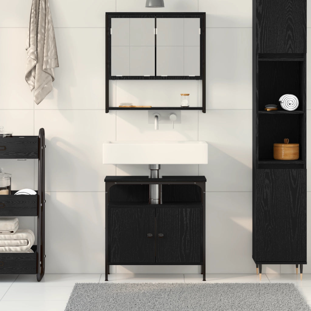 Set di mobili da bagno a 2 pezzi in legno ingegnerizzato rovere nero