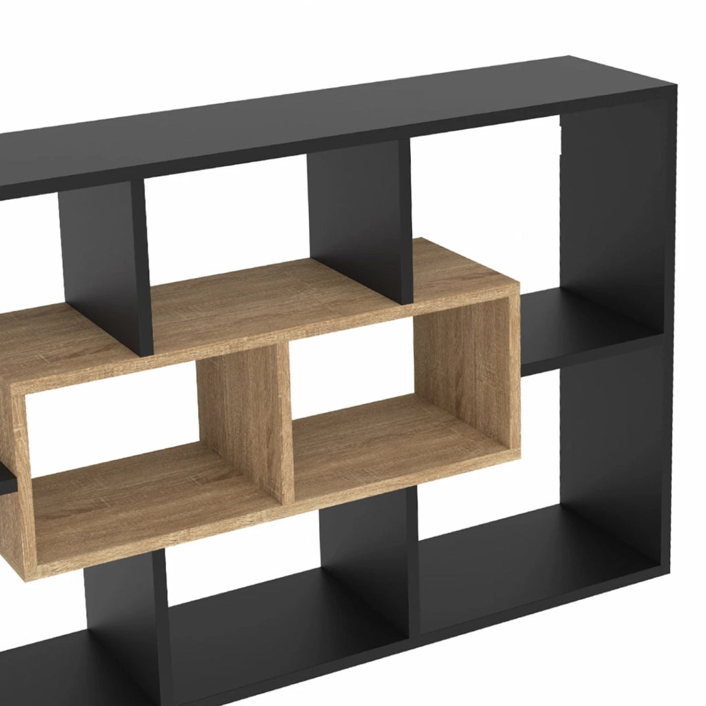 IDMarket - Estantería mural COLETTE con 8 compartimentos negros y efecto madera