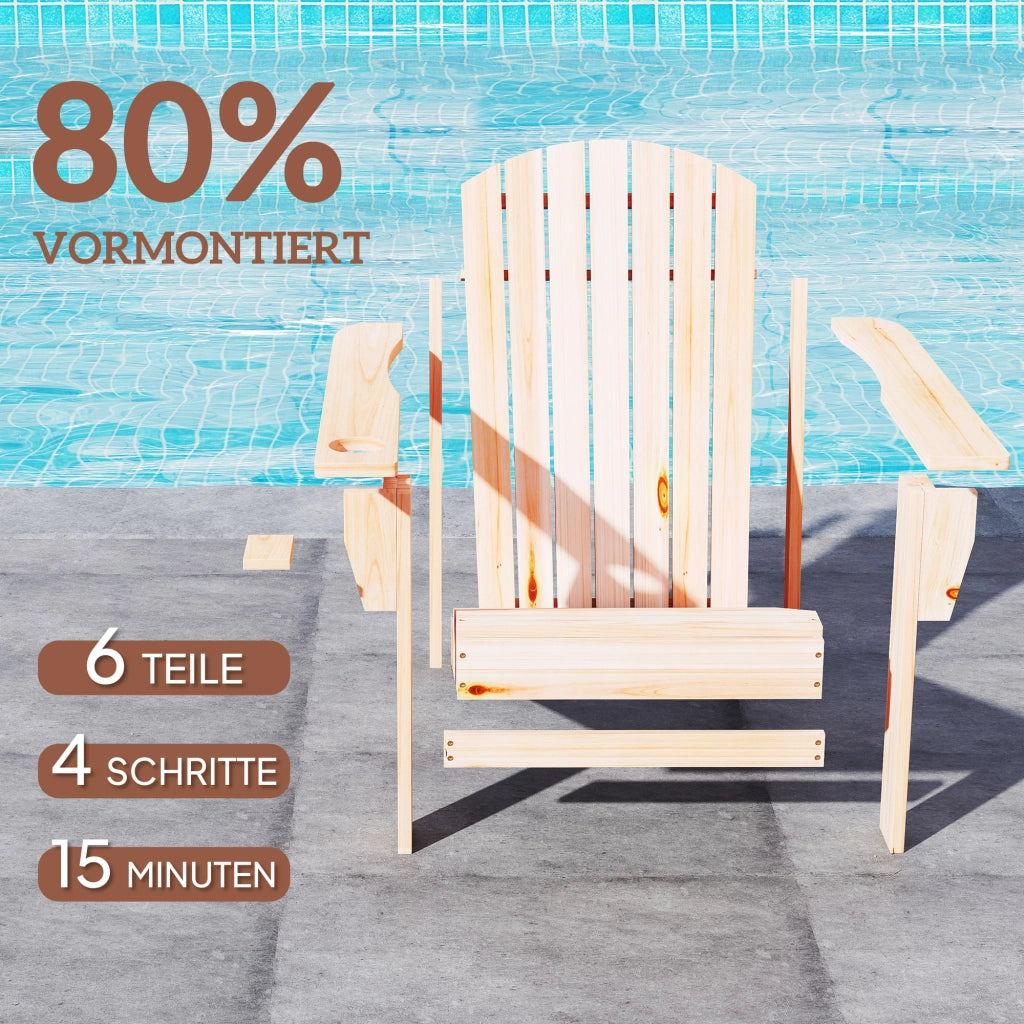 Poltrona da giardino Adirondack con portabicchieri ¨C zephmum ¨C legno massello 72x95x93 cm