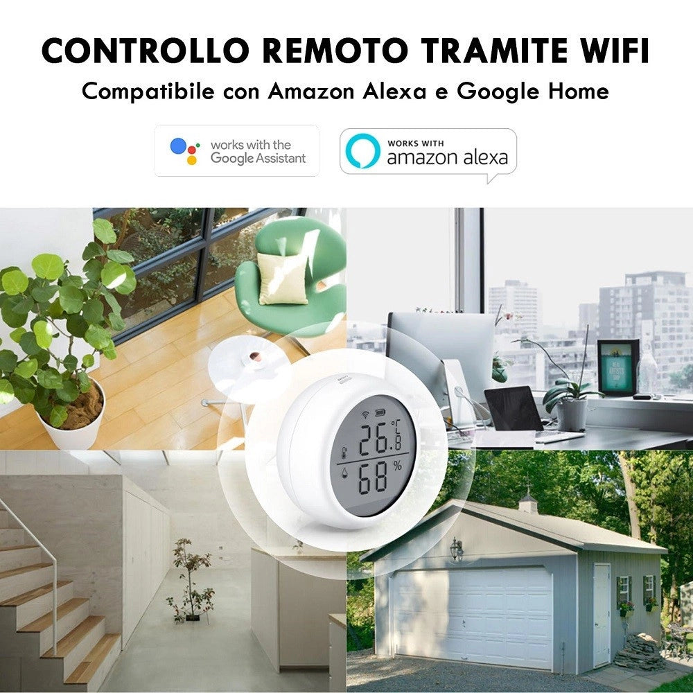 Trade Shop - Termometro Smart Wifi Sensore Temperatura Umidita App Ifttt Smart Life Alexa Google -