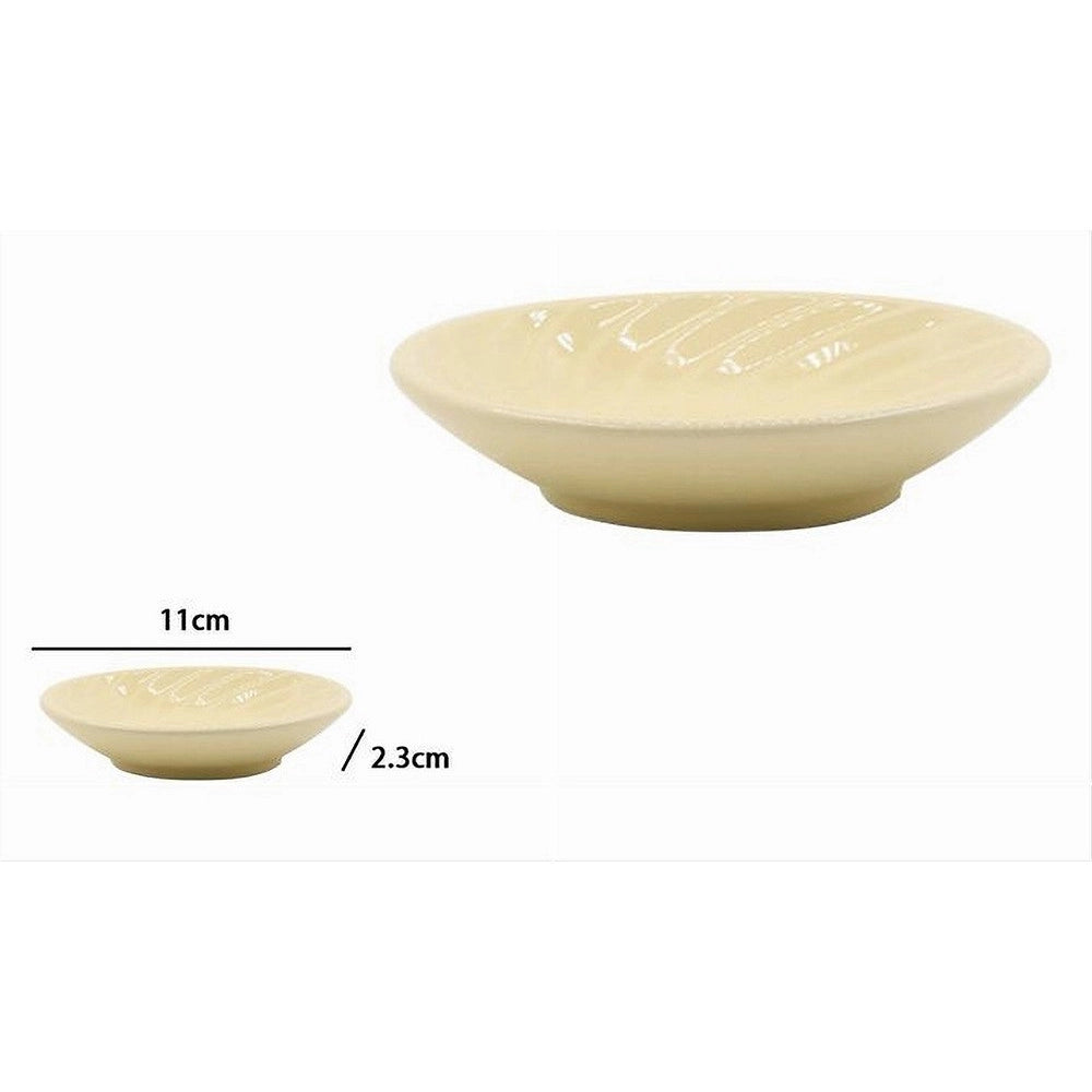 Trade Shop - Piattino Porta Sapone Saponetta Ceramica Rigata Spirale Giallo Tondo Bagno 79962 -