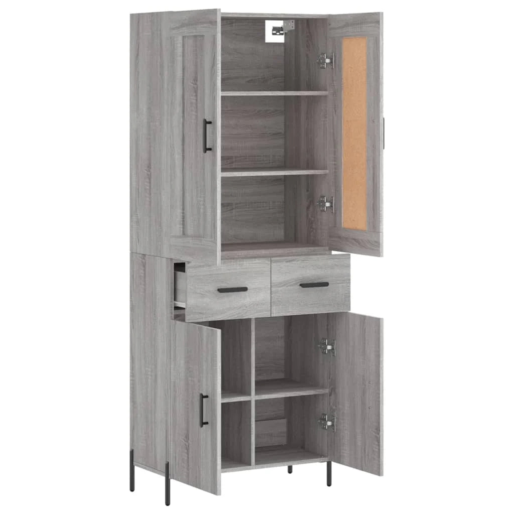 Buffet credenza cassettiera armadio mobile contenitore organizer cucina soggiorno salotto rovere Sonoma alto 69,5 x 34 x 180 cm legno ingegnerizzato grigio 02_0035408