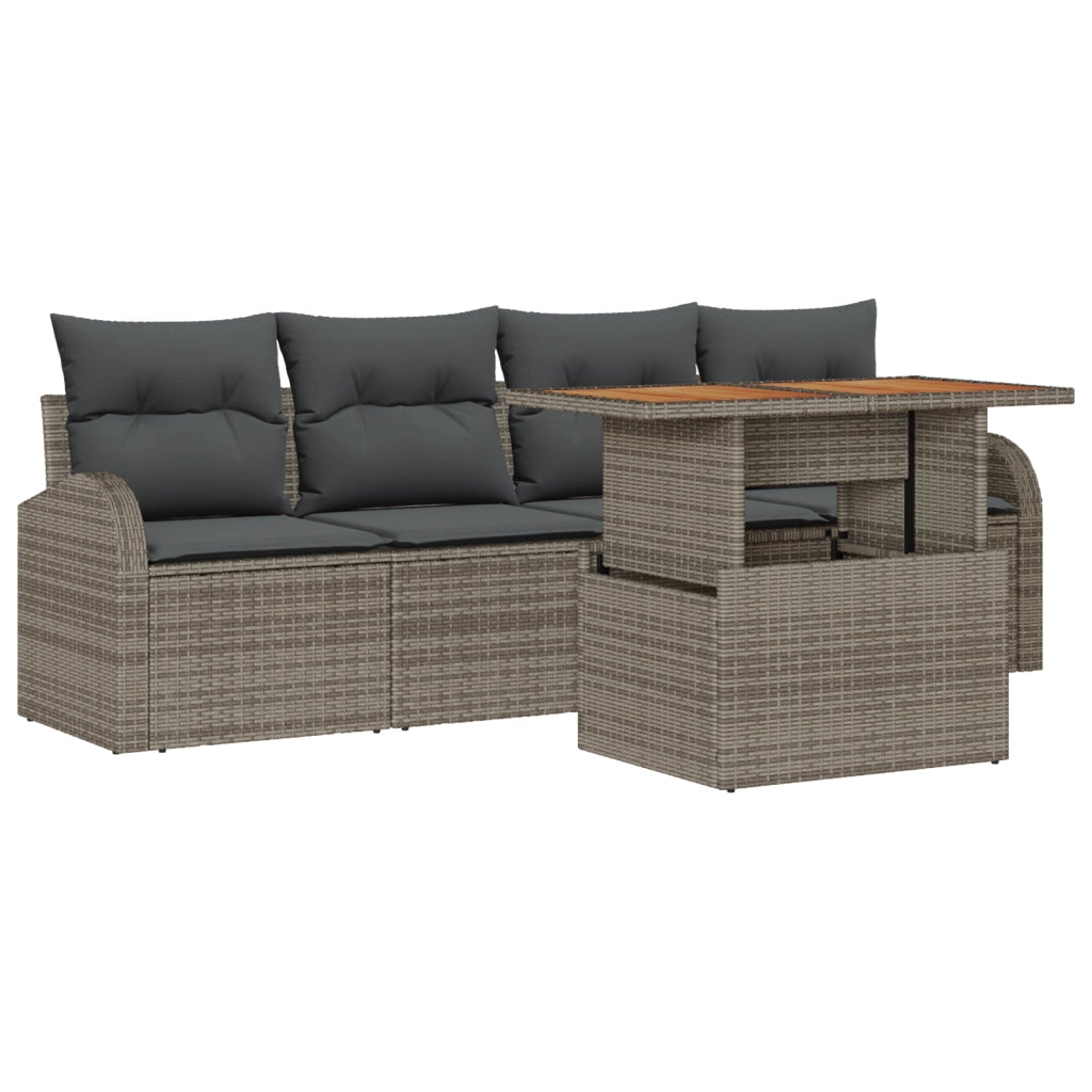 Set Divano Giardino a 5 Pezzi con Cuscini Grigio Poly Rattan