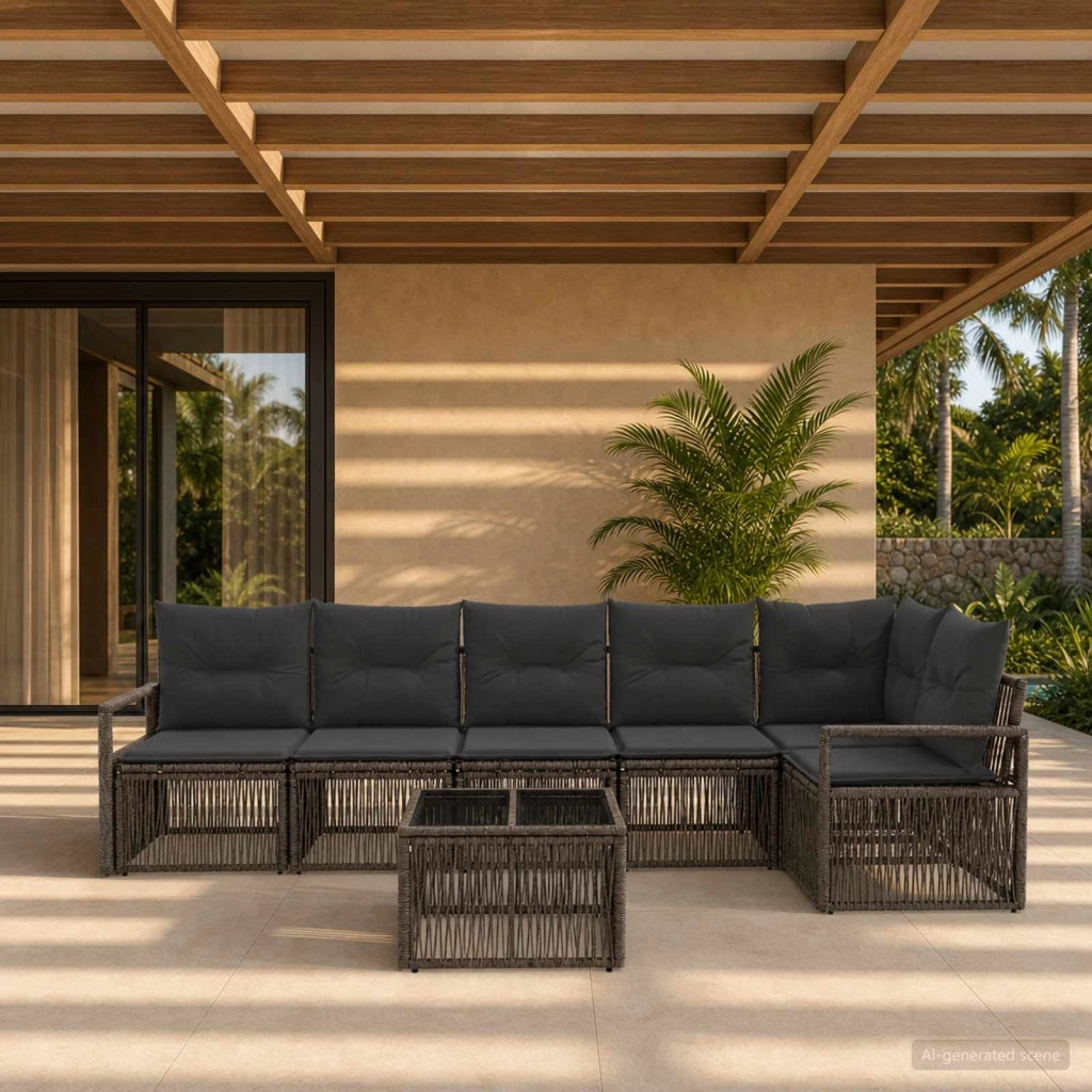 Set Divano da Giardino 7 pz Grigio polyrattan 3435719