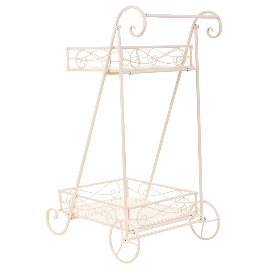 Carrello a 2 ripiani per pentole in ferro battuto bianco 40x34x76