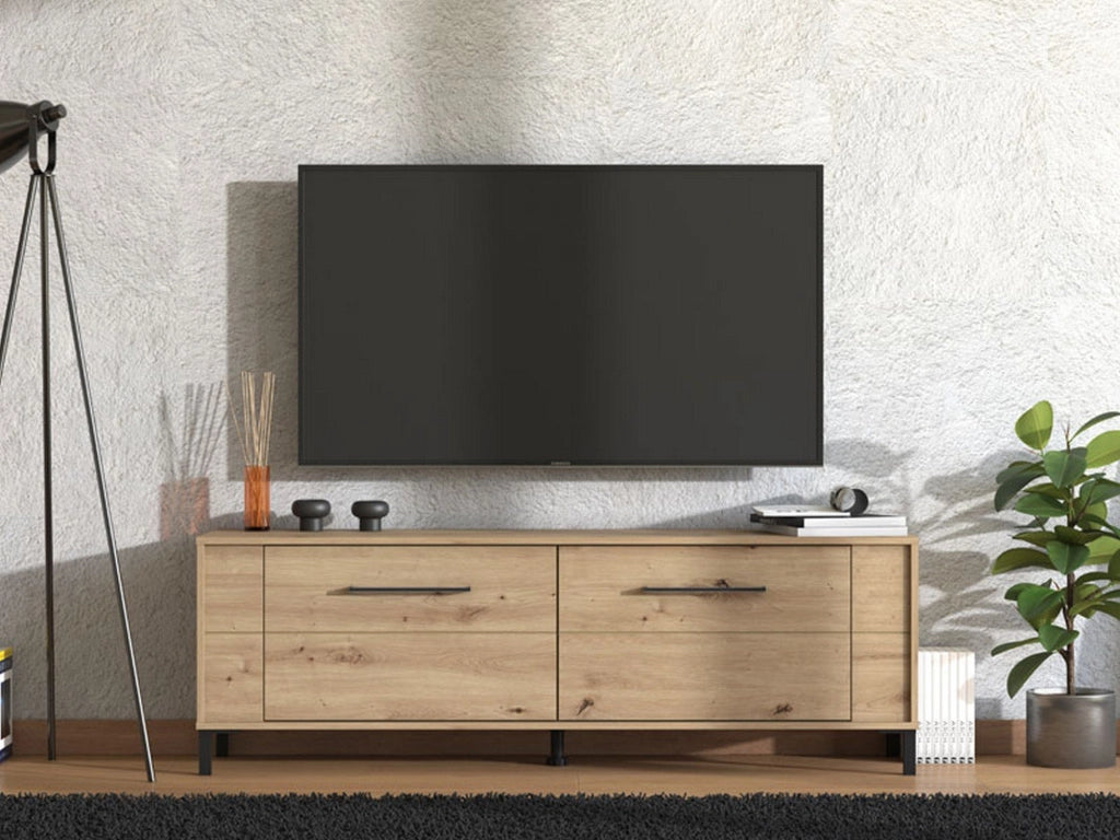 Nazzaro, Mobile Porta tv un Ripiano, 157x40x52h cm Marrone Rovere Nodi