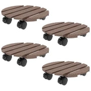 Set di 4 Supporti Rotondi Ø30 cm per Piante, Supporto Porta Vasi su Ruote per Interno ed Esterno, Marrone