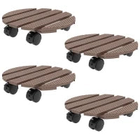 Set di 4 Supporti Rotondi Ø30 cm per Piante, Supporto Porta Vasi su Ruote per Interno ed Esterno, Marrone