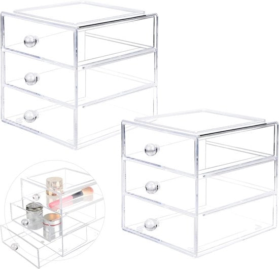Organizzatore di trucchi a 3 livelli in acrilato - Vetrine di cosmetici stivellabili con maniglia per matite per labbra