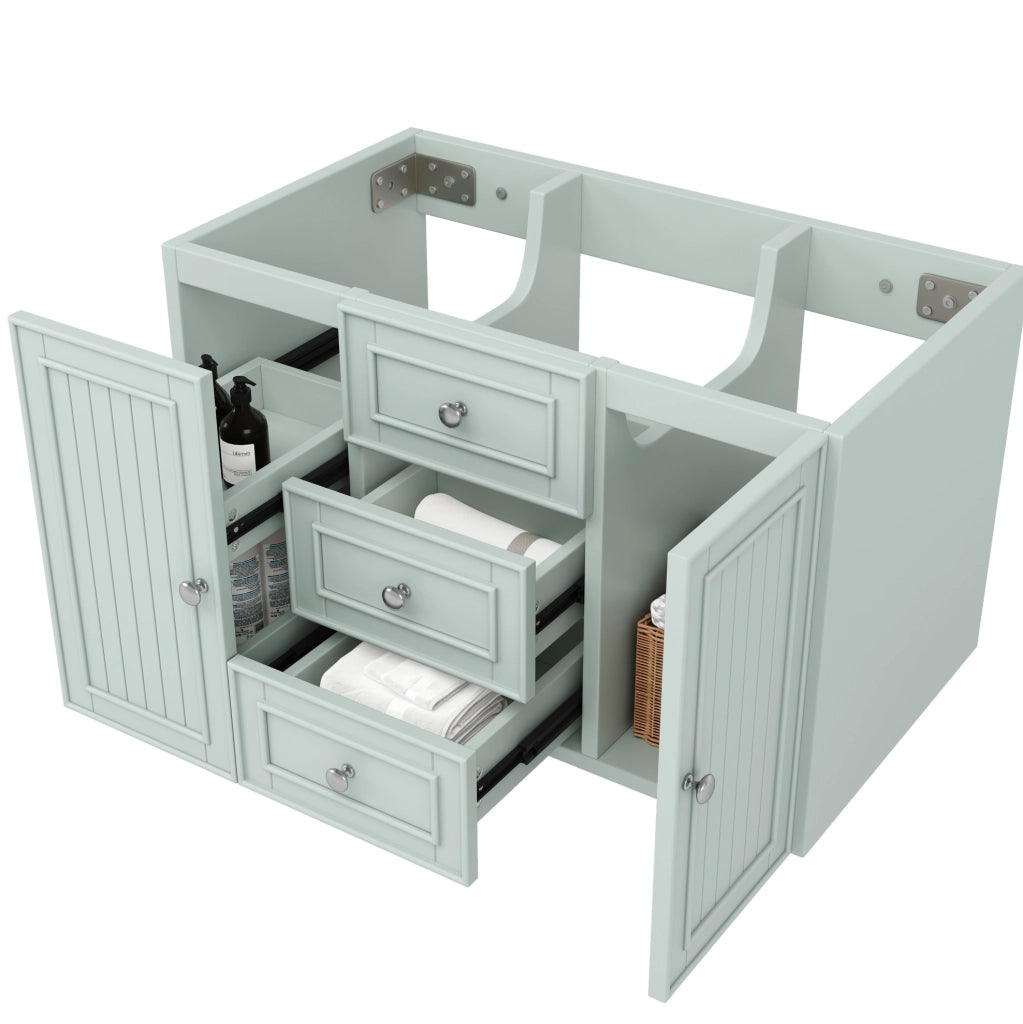Mobile sottolavabo sospeso ULEVR 78,5 cm con cassetti e vano contenitore, MDF verde