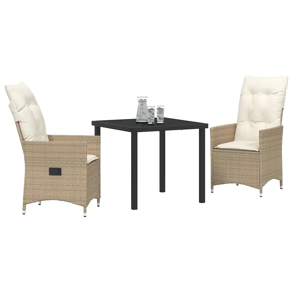 Set da Pranzo per Giardino con cuscino 3 pcs Beige polyrattan