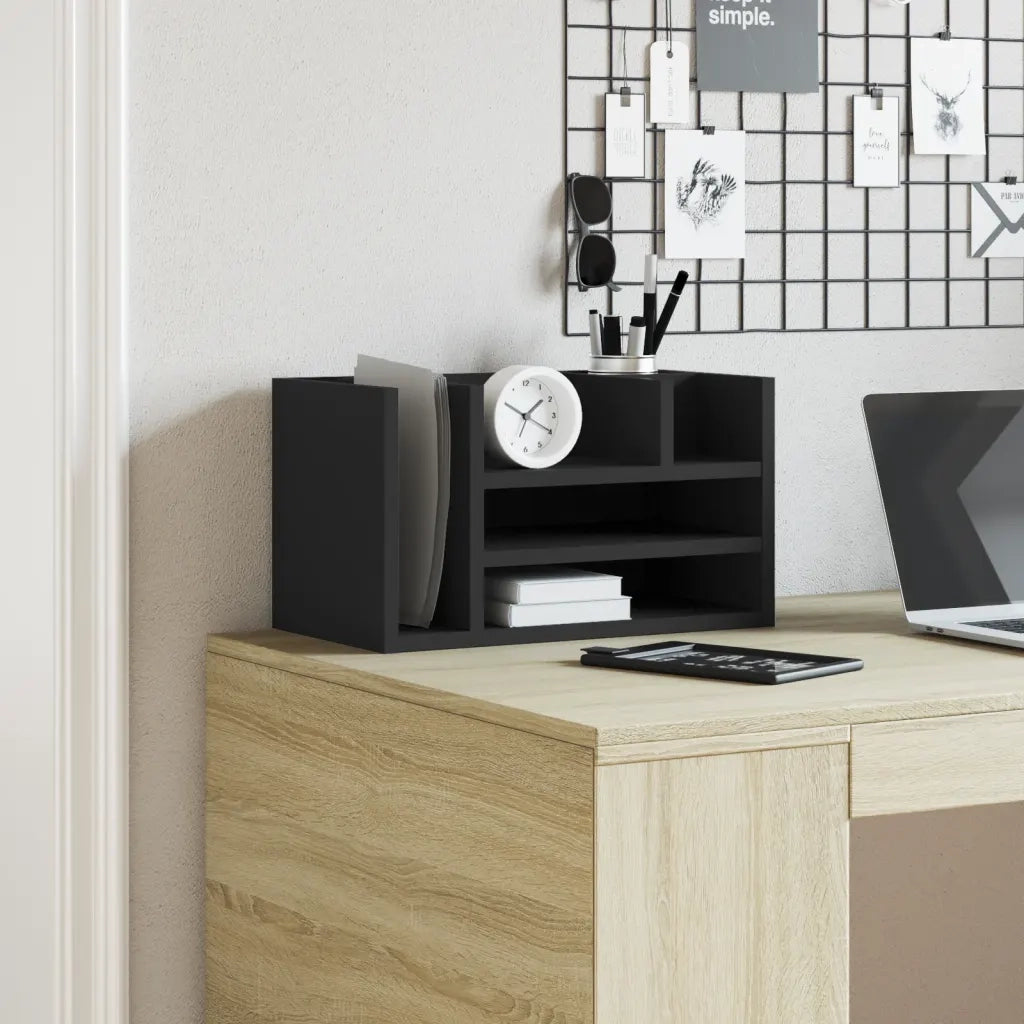Organizer da Scrivania Nero 44,5x24x25 cm in Legno Multistrato 848039